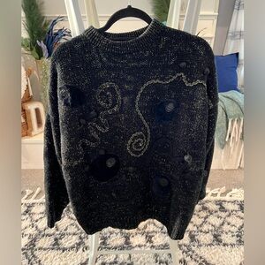 Vintage 80s Women’s Extra Touch Black & Metallic Puffy Knit Sweater Size 42/22W